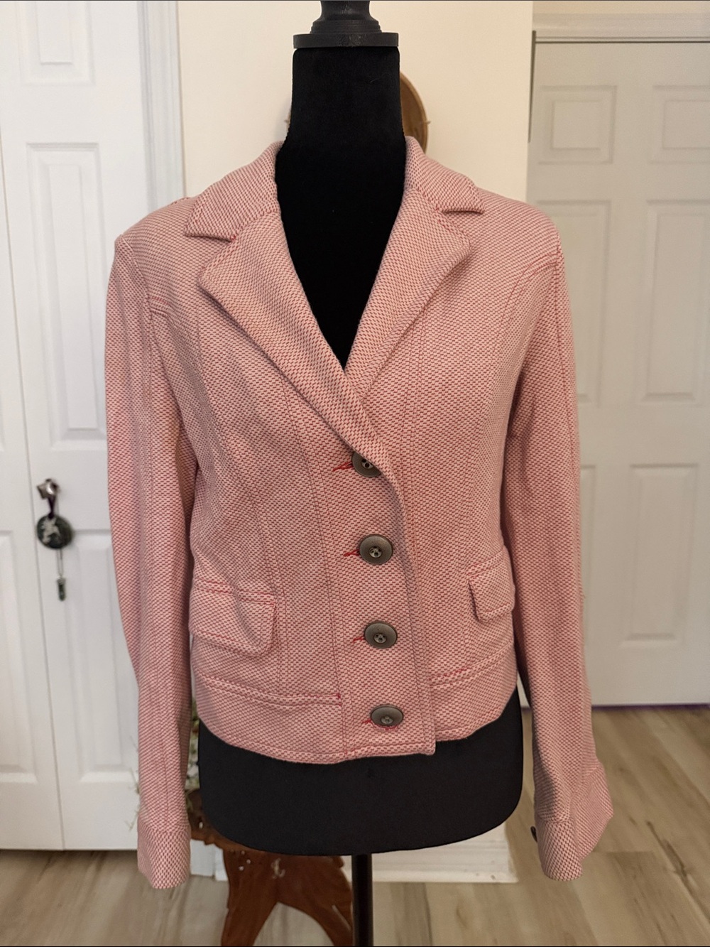 CAbi Pink Textured Button Blazer